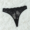 Tanga sexy de encaje de pestanas con contraste para mujer