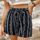 Anewsta Pantalones Cortos Y Blancos Con Cinturon Y Dobladillo De Encaje A Rayas