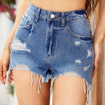 VCAY Shorts Vaqueros Ajustados Con Borde Deshilachado Y Lavado Con Agua Desgastados