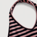 Qutie Top Sin Mangas Con Cuello Halter, Diseno De Rayas Y Letras Para Mujeres