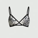 ROMWE Goth Sujetador De Copa Triangular Con Tirantes Contrastantes De Estilo Punk Oscuro Con Bordado De Rosa
