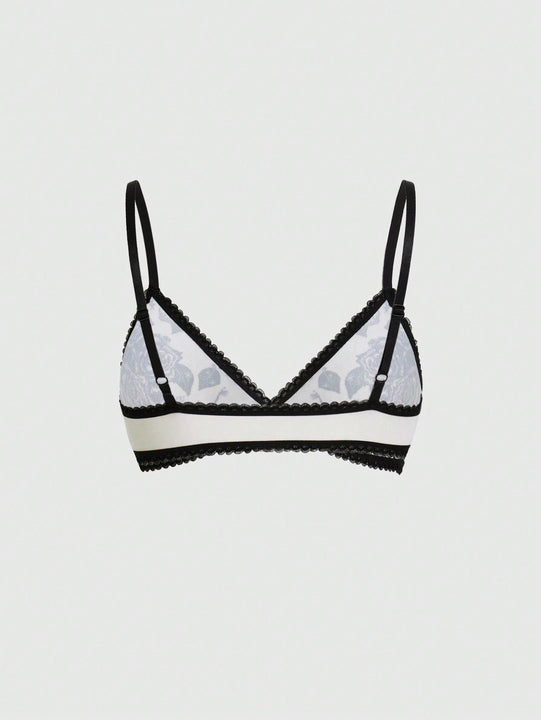 ROMWE Goth Sujetador De Copa Triangular Con Tirantes Contrastantes De Estilo Punk Oscuro Con Bordado De Rosa