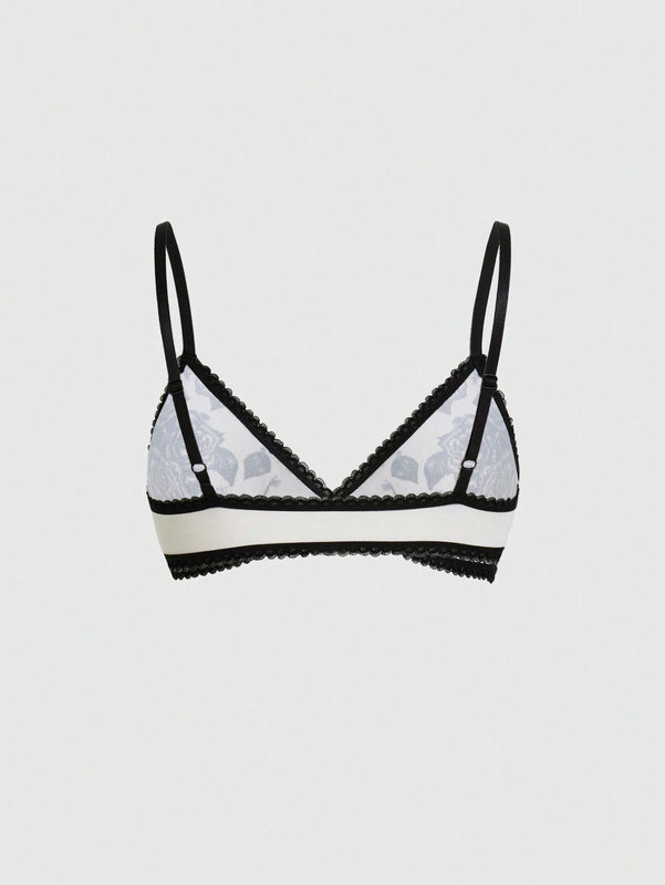 ROMWE Goth Sujetador De Copa Triangular Con Tirantes Contrastantes De Estilo Punk Oscuro Con Bordado De Rosa