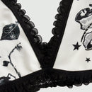 ROMWE Goth Sujetador De Copa Triangular Con Tirantes Contrastantes De Estilo Punk Oscuro Con Bordado De Rosa