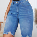 LUNE Pantalones Cortos De Mezclilla Ajustados Lavados Con Agua Con Diseno De Dobladillo Con Volantes