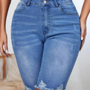 LUNE Pantalones Cortos De Mezclilla Ajustados Lavados Con Agua Con Diseno De Dobladillo Con Volantes