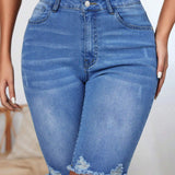 LUNE Pantalones Cortos De Mezclilla Ajustados Lavados Con Agua Con Diseno De Dobladillo Con Volantes