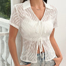EZwear Blusa De Mujer Con Nudo Delantero De Manga Corta Y Dobladillo Alto Y Bajo