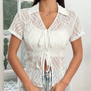 EZwear Blusa De Mujer Con Nudo Delantero De Manga Corta Y Dobladillo Alto Y Bajo