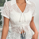EZwear Blusa De Mujer Con Nudo Delantero De Manga Corta Y Dobladillo Alto Y Bajo