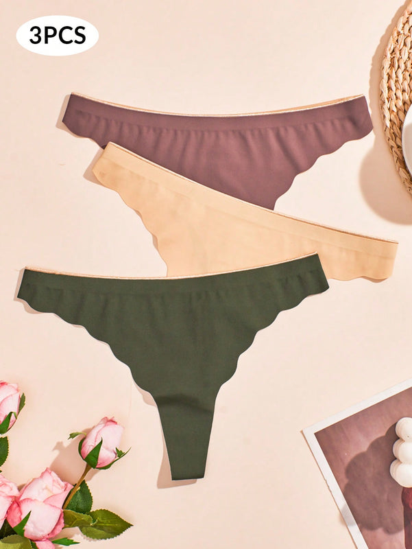 Paquete De 3 Tangas Sin Costuras Para Mujeres Para Deportes, Fitness Y Correr, De Baja Altura, Con Borde Ondulado Fresco Y Transpirable Y De Pantalones De Seda De Hielo