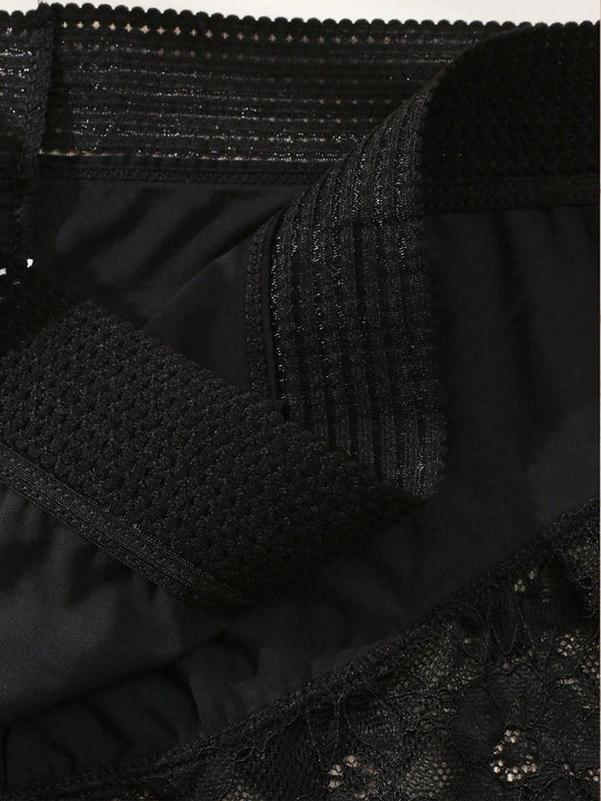 3 Piezas Panty Corto De Cintura Alta De Encaje Floral