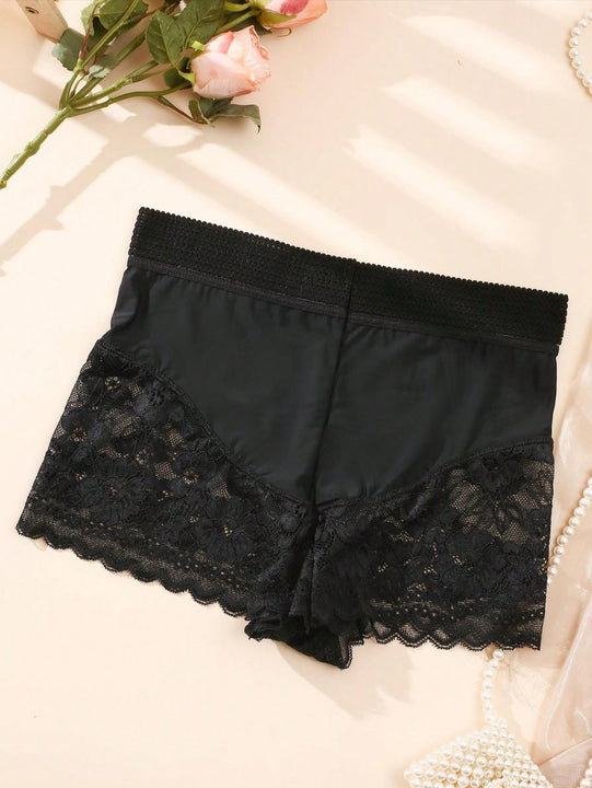 3 Piezas Panty Corto De Cintura Alta De Encaje Floral