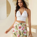 VCAY Falda-pantalon para mujer con dobladillo asimetrico y estampado de plantas tropicales