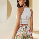VCAY Falda-pantalon para mujer con dobladillo asimetrico y estampado de plantas tropicales