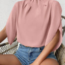 Clasi Camisa De Manga Acampanada Con Cuello Levantado Y De Un Solo Color