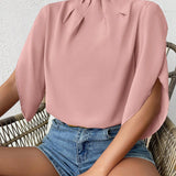 Clasi Camisa De Manga Acampanada Con Cuello Levantado Y De Un Solo Color