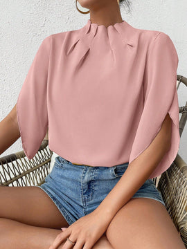 Clasi Camisa De Manga Acampanada Con Cuello Levantado Y De Un Solo Color