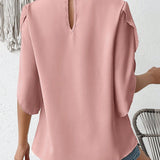 Clasi Camisa De Manga Acampanada Con Cuello Levantado Y De Un Solo Color