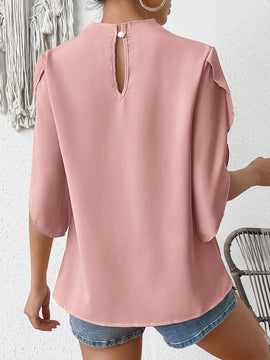 Clasi Camisa De Manga Acampanada Con Cuello Levantado Y De Un Solo Color