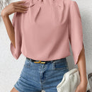 Clasi Camisa De Manga Acampanada Con Cuello Levantado Y De Un Solo Color