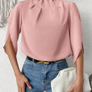 Clasi Camisa De Manga Acampanada Con Cuello Levantado Y De Un Solo Color