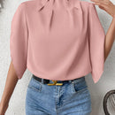 Clasi Camisa De Manga Acampanada Con Cuello Levantado Y De Un Solo Color
