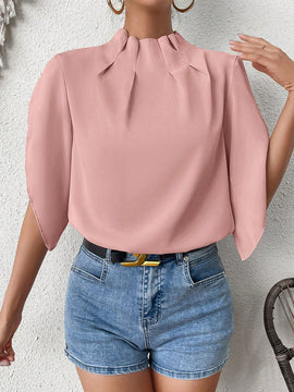 Clasi Camisa De Manga Acampanada Con Cuello Levantado Y De Un Solo Color