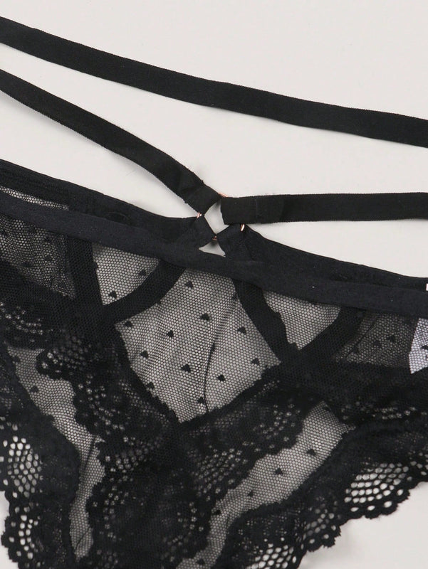 Tanga unica de moda para mujeres, sexy con banda de cintura decorada con encaje hueco y estampado floral