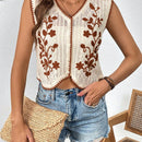 VCAY Chaleco De Jersey Con Botones Y Estampado Floral Para Mujer