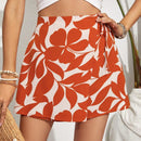 VCAY Short con delantal para las mujeres con diseno de plantas impresos y cintura anudada