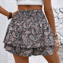 VCAY Falda-pantalon Arrugada Con Cintura Fruncida Con Dobladillo Con Volantes Y Estampado De Paisley Para Mujer