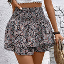 VCAY Falda-pantalon Arrugada Con Cintura Fruncida Con Dobladillo Con Volantes Y Estampado De Paisley Para Mujer
