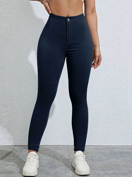 EZwear Pantalones largos de unicolor y ajuste delgado de moda femenina para ocasiones informales