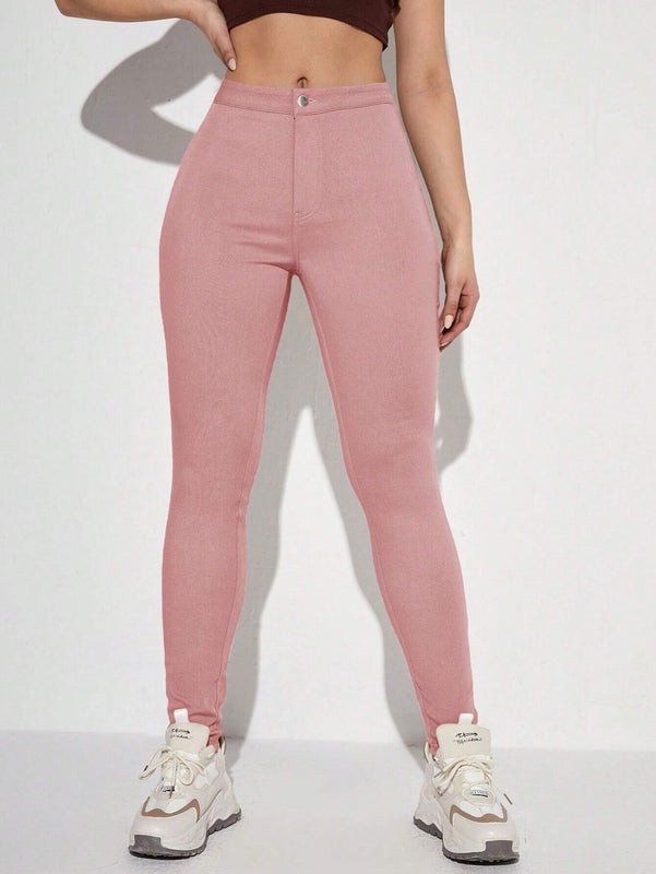 EZwear Pantalones ajustados solidos con cierre de cremallera