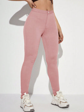 EZwear Pantalones ajustados solidos con cierre de cremallera