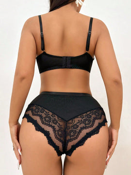 Serie Romantica Para Mujeres Conjunto De Ropa Interior Sin Cable De Encaje