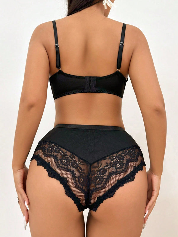 Serie Romantica Para Mujeres Conjunto De Ropa Interior Sin Cable De Encaje