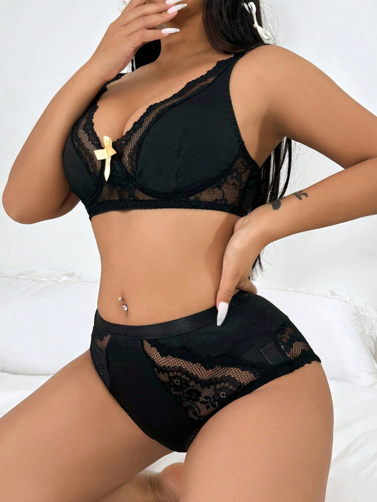 Serie Romantica Para Mujeres Conjunto De Ropa Interior Sin Cable De Encaje