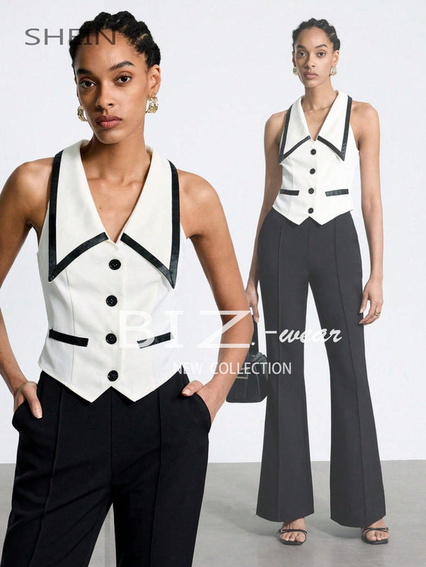 BIZwear Camisa Sin Mangas Para Mujer Con Bloques De Color Y Ribete De Contraste