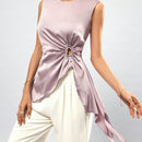 Prive Camisa De Color Solido Sin Mangas Con Dobladillo Plisado Y Asimetrico