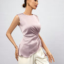 Prive Camisa De Color Solido Sin Mangas Con Dobladillo Plisado Y Asimetrico