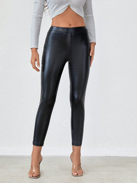 Pantalones De PU Para Mujeres De Moda Y Ajustados