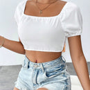 Essnce Camisa Corta De Cuello Cuadrado Con Lazada En La Espalda
