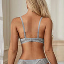 Conjunto de sujetador push up de encaje sexy para mujeres con rayas y braguitas triangulares