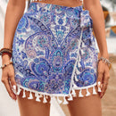 VCAY Pantalon corto con vuelo para mujer con estampado de estilo vacacional y flecos