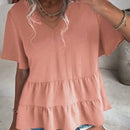 VCAY Camisa Con Cuello En V Y Manga Corta Para Mujer Con Dobladillo Asimetrico Con Volante