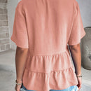 VCAY Camisa Con Cuello En V Y Manga Corta Para Mujer Con Dobladillo Asimetrico Con Volante