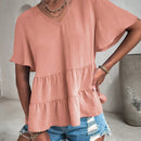 VCAY Camisa Con Cuello En V Y Manga Corta Para Mujer Con Dobladillo Asimetrico Con Volante