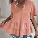 VCAY Camisa Con Cuello En V Y Manga Corta Para Mujer Con Dobladillo Asimetrico Con Volante